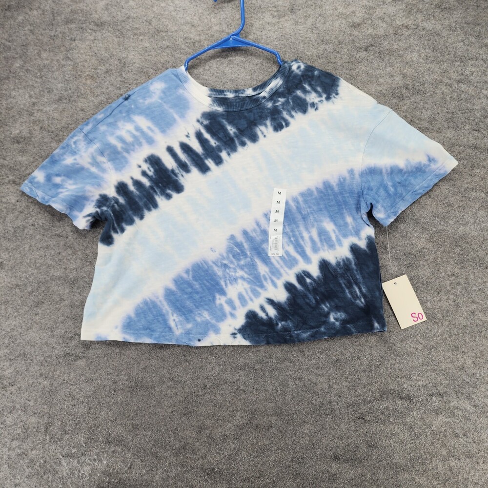 SO Kohls Shirt Womens Juniors Medium Short Sleeve Blue Tie Dye